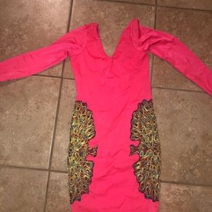Neon pink mini dress with side detail